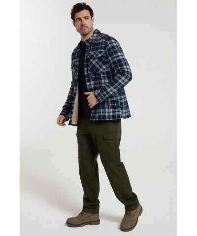 Pinn Mens Sherpa Lined Flannel Shirt Dark Blue $27.99 Tops