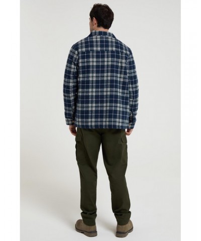 Pinn Mens Sherpa Lined Flannel Shirt Dark Blue $27.99 Tops