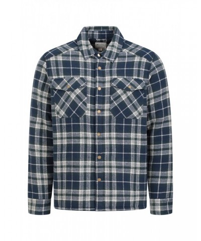 Pinn Mens Sherpa Lined Flannel Shirt Dark Blue $27.99 Tops