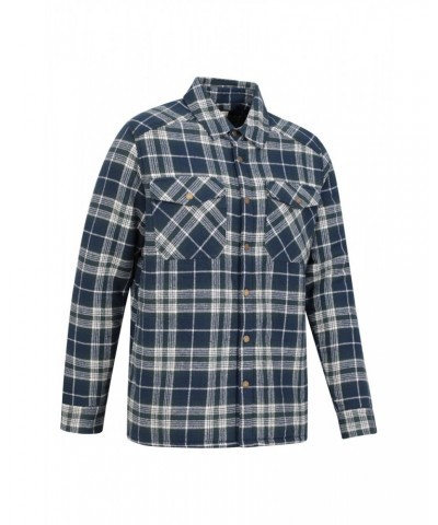 Pinn Mens Sherpa Lined Flannel Shirt Dark Blue $27.99 Tops