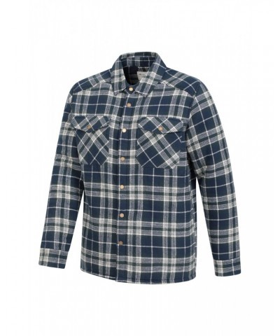 Pinn Mens Sherpa Lined Flannel Shirt Dark Blue $27.99 Tops