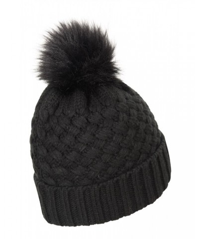 Lisbon Sherpa Lined Womens Thermal Pom-Pom Beanie Black $14.19 Accessories