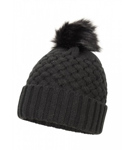 Lisbon Sherpa Lined Womens Thermal Pom-Pom Beanie Black $14.19 Accessories