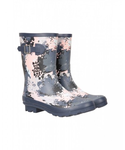 Womens Printed Mid-Height Rubber Rain Boots Navy $16.17 Footwear