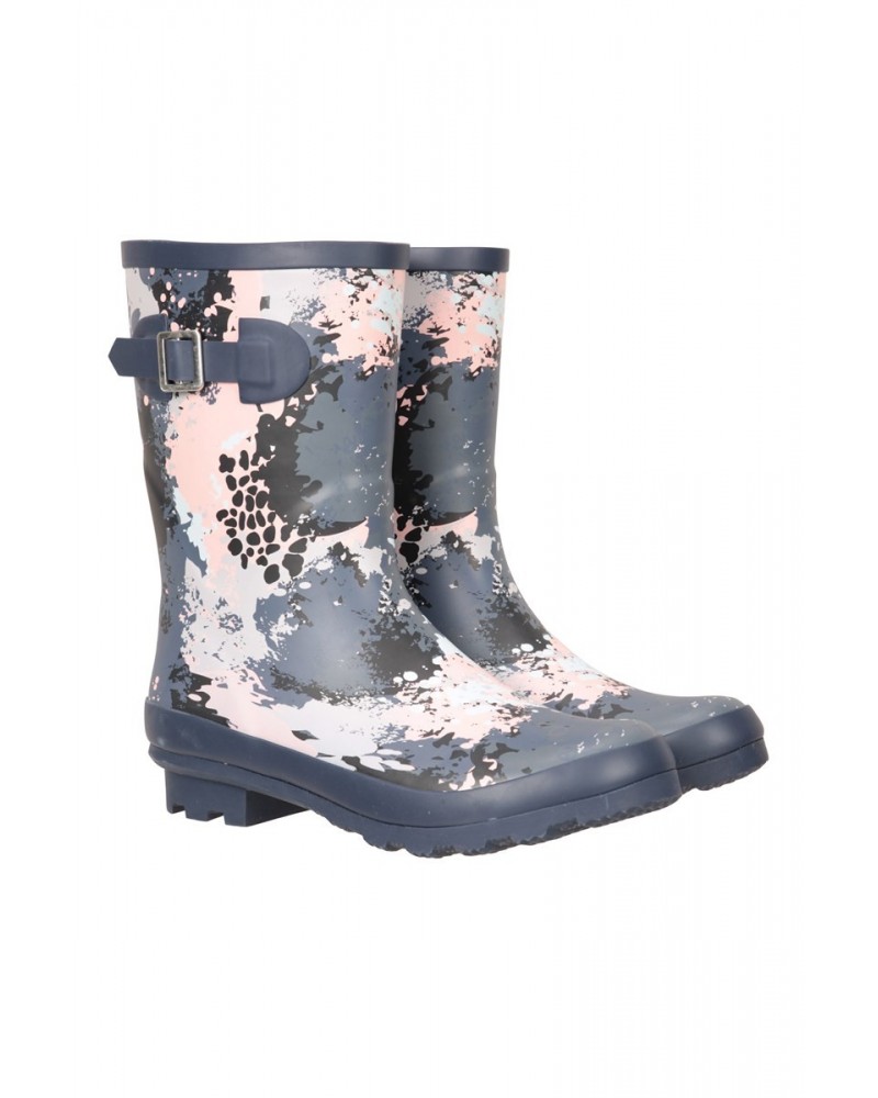 Womens Printed Mid-Height Rubber Rain Boots Navy $16.17 Footwear