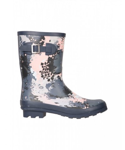 Womens Printed Mid-Height Rubber Rain Boots Navy $16.17 Footwear