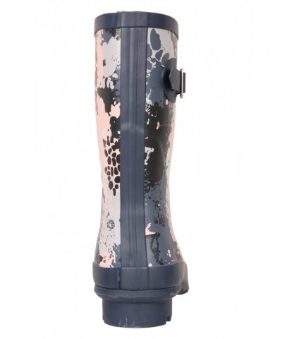 Womens Printed Mid-Height Rubber Rain Boots Navy $16.17 Footwear