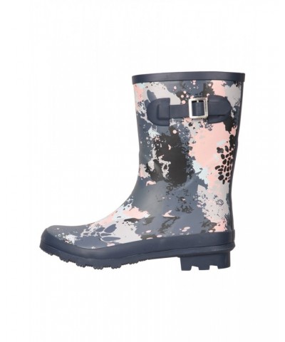 Womens Printed Mid-Height Rubber Rain Boots Navy $16.17 Footwear