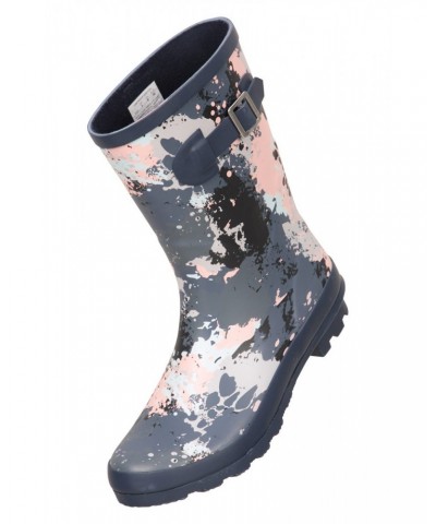 Womens Printed Mid-Height Rubber Rain Boots Navy $16.17 Footwear