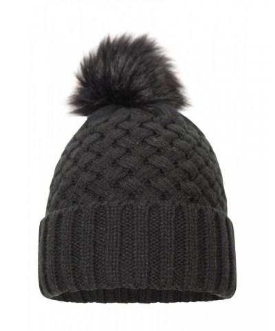 Lisbon Sherpa Lined Womens Thermal Pom-Pom Beanie Black $14.19 Accessories