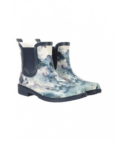 Womens Printed Winter Rubber Ankle Rain Boots Blue $22.50 Footwear