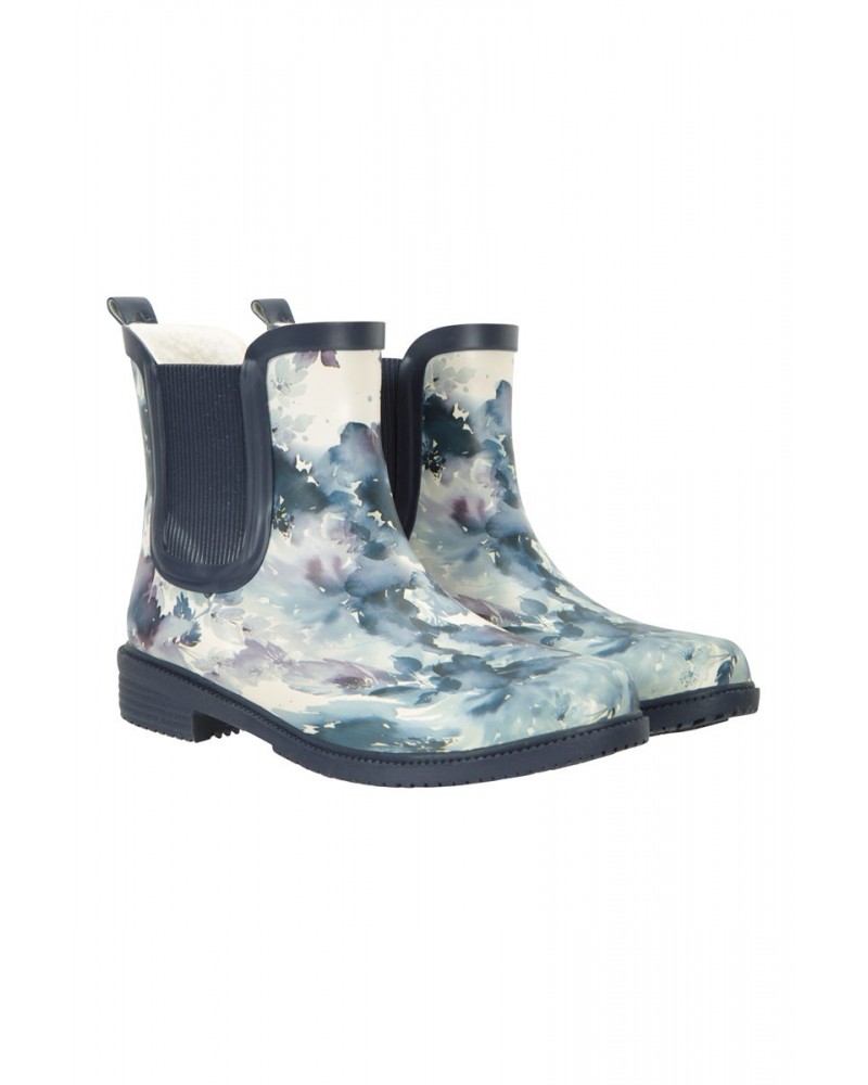 Womens Printed Winter Rubber Ankle Rain Boots Blue $22.50 Footwear