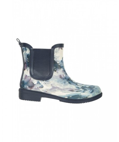 Womens Printed Winter Rubber Ankle Rain Boots Blue $22.50 Footwear