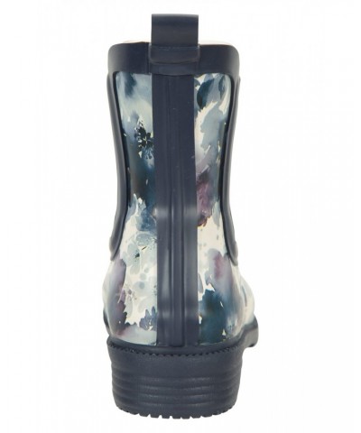 Womens Printed Winter Rubber Ankle Rain Boots Blue $22.50 Footwear