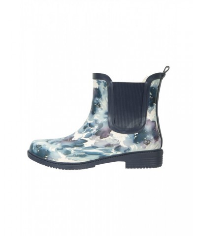 Womens Printed Winter Rubber Ankle Rain Boots Blue $22.50 Footwear