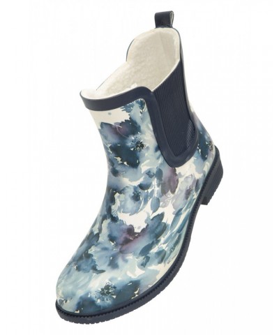 Womens Printed Winter Rubber Ankle Rain Boots Blue $22.50 Footwear