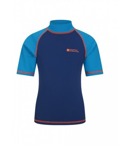 Short Sleeved Kids Rash Guard Blue $15.29 Tops