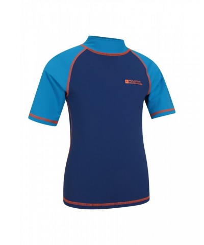 Short Sleeved Kids Rash Guard Blue $15.29 Tops