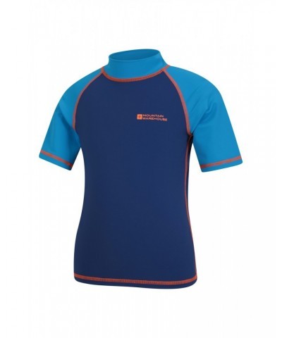 Short Sleeved Kids Rash Guard Blue $15.29 Tops