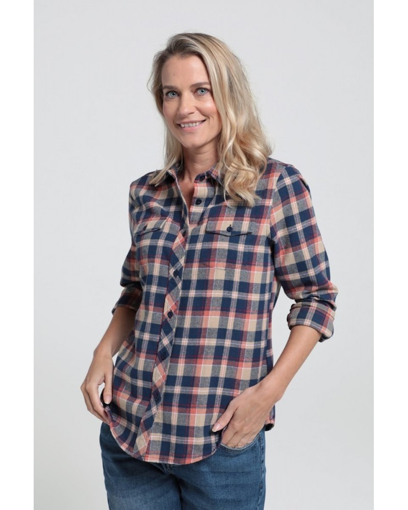 Willow Brushed Flannel Womens Shirt Orange $14.24 Tops