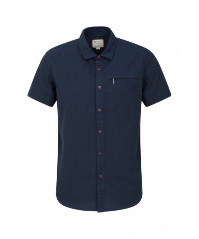 Coconut Slub Texture Mens Short-Sleeved Shirt Dark Blue $15.89 Tops