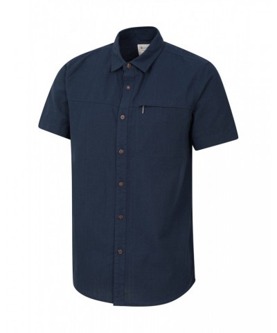 Coconut Slub Texture Mens Short-Sleeved Shirt Dark Blue $15.89 Tops