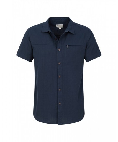 Coconut Slub Texture Mens Short-Sleeved Shirt Dark Blue $15.89 Tops