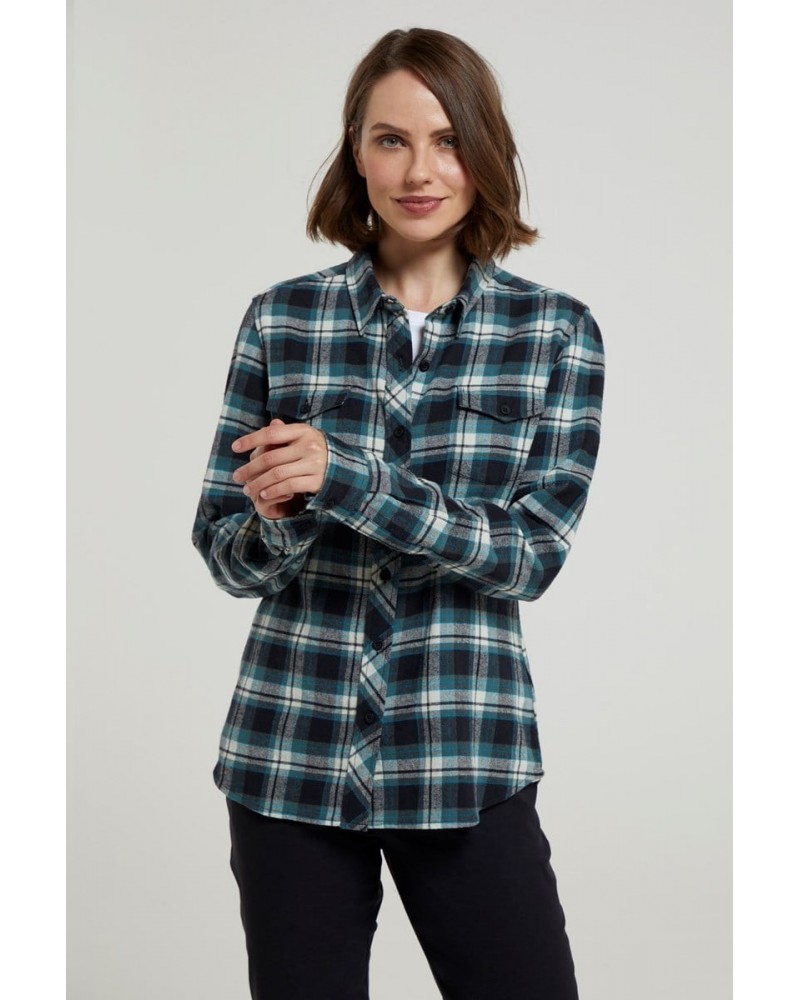 Willow Brushed Flannel Womens Shirt Teal $13.74 Tops