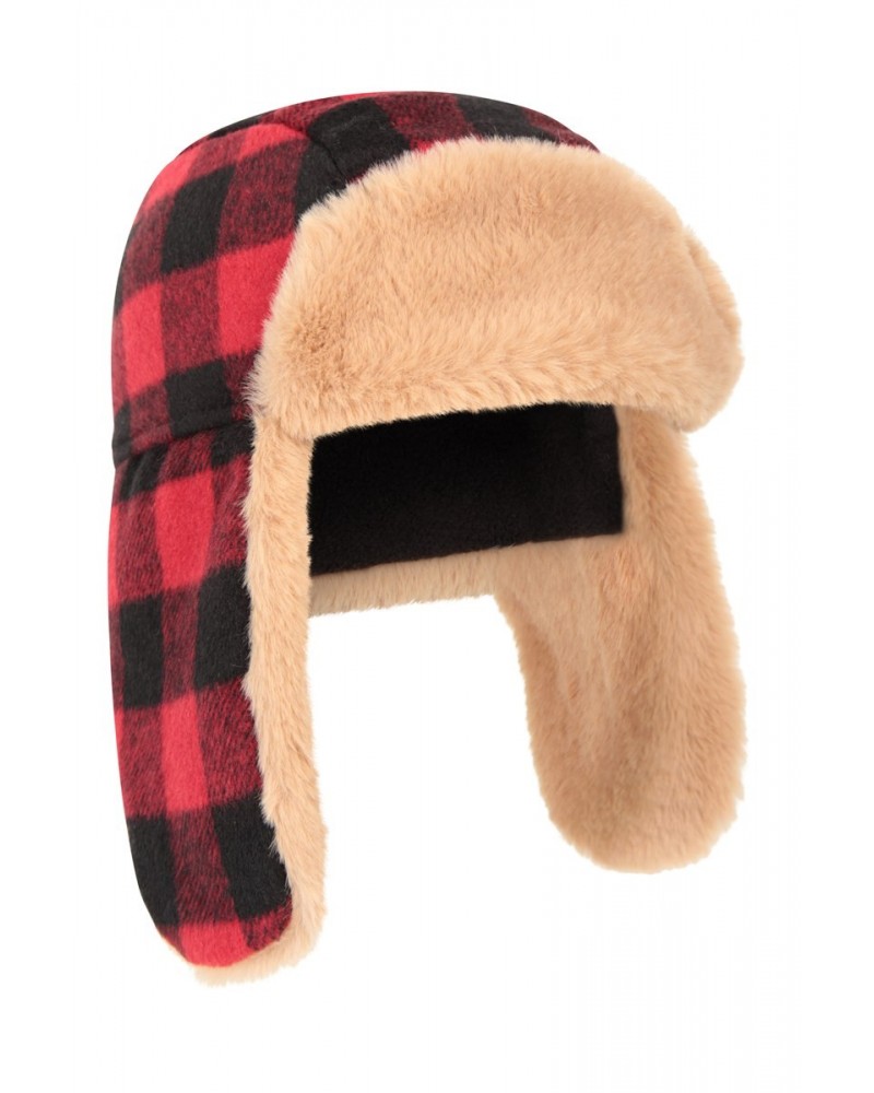 Kids Gingham Thermal Trapper Hat Dark Red $13.74 Accessories