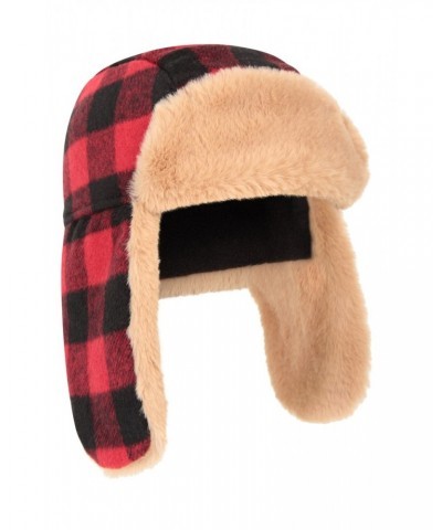 Kids Gingham Thermal Trapper Hat Dark Red $13.74 Accessories