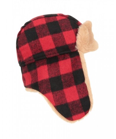 Kids Gingham Thermal Trapper Hat Dark Red $13.74 Accessories