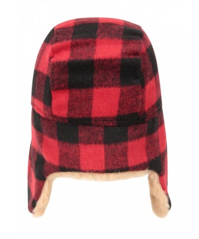 Kids Gingham Thermal Trapper Hat Dark Red $13.74 Accessories