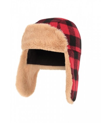 Kids Gingham Thermal Trapper Hat Dark Red $13.74 Accessories